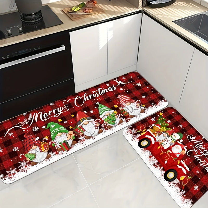 Christmas Cheer 2/3pcs Kitchen Mat Set - Santa, Truck & Snowflake Designs | Anti-Fatigue Flannel Rugs for Holiday Decor | Machine Washable, Non-Slip & Stain Resistant | Perfect for Living Room, Dining, Bathroom & Entryway, for Christmas