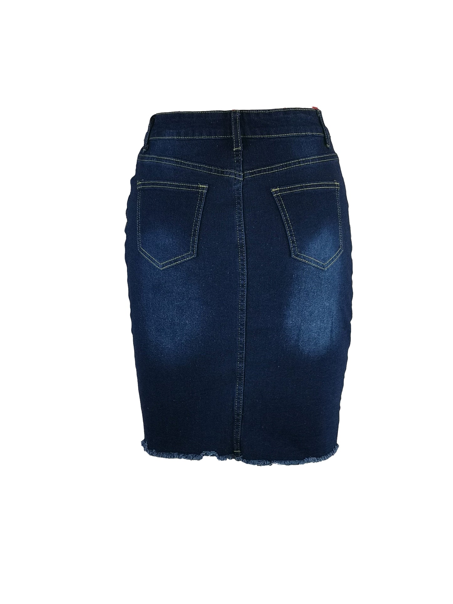 Stylish Dark Blue Slim Fit High Waist Denim Skirt - Women's Clothing, Raw Hem, Slash Pockets, High Denim, Short Denim Dress, Comfortable, Versatile, and Chic