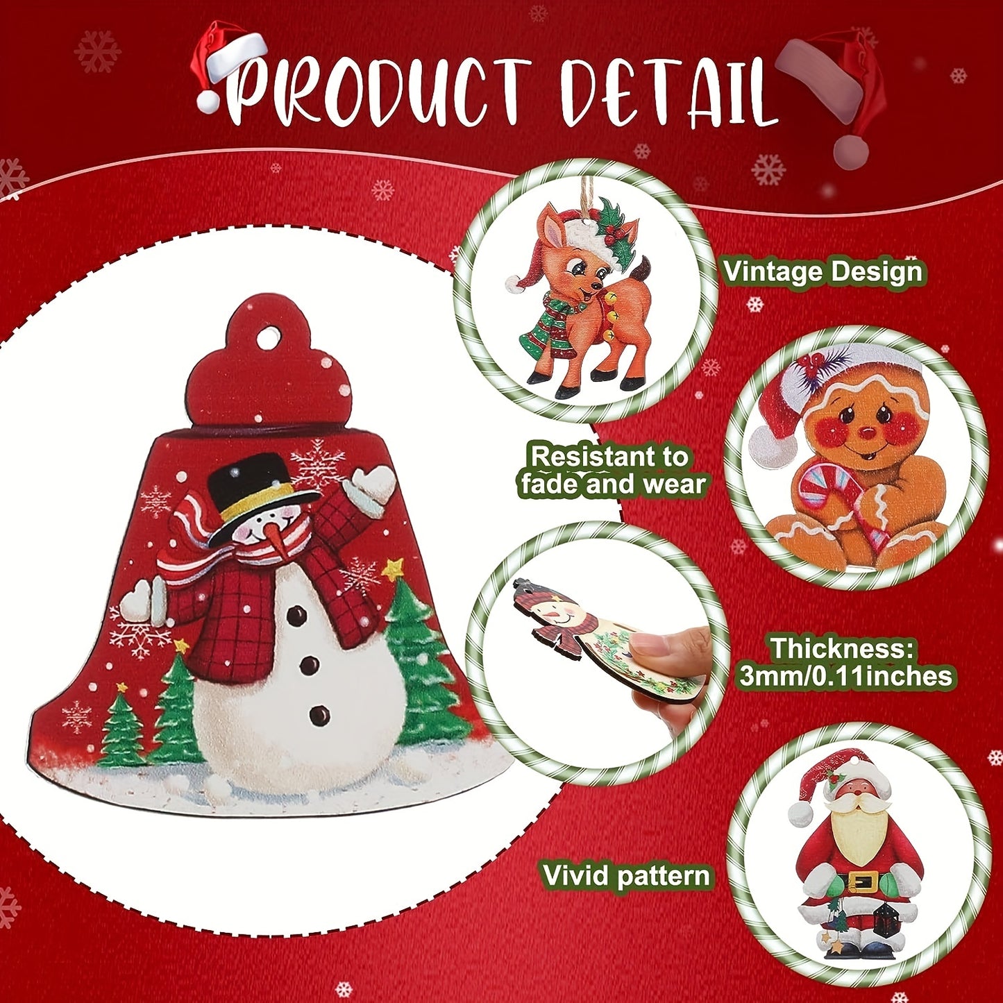 24pcs Wooden Christmas Ornaments, Farmhouse Style Hanging Decor, Vintage Santa Snowman Pendants for Home Party
