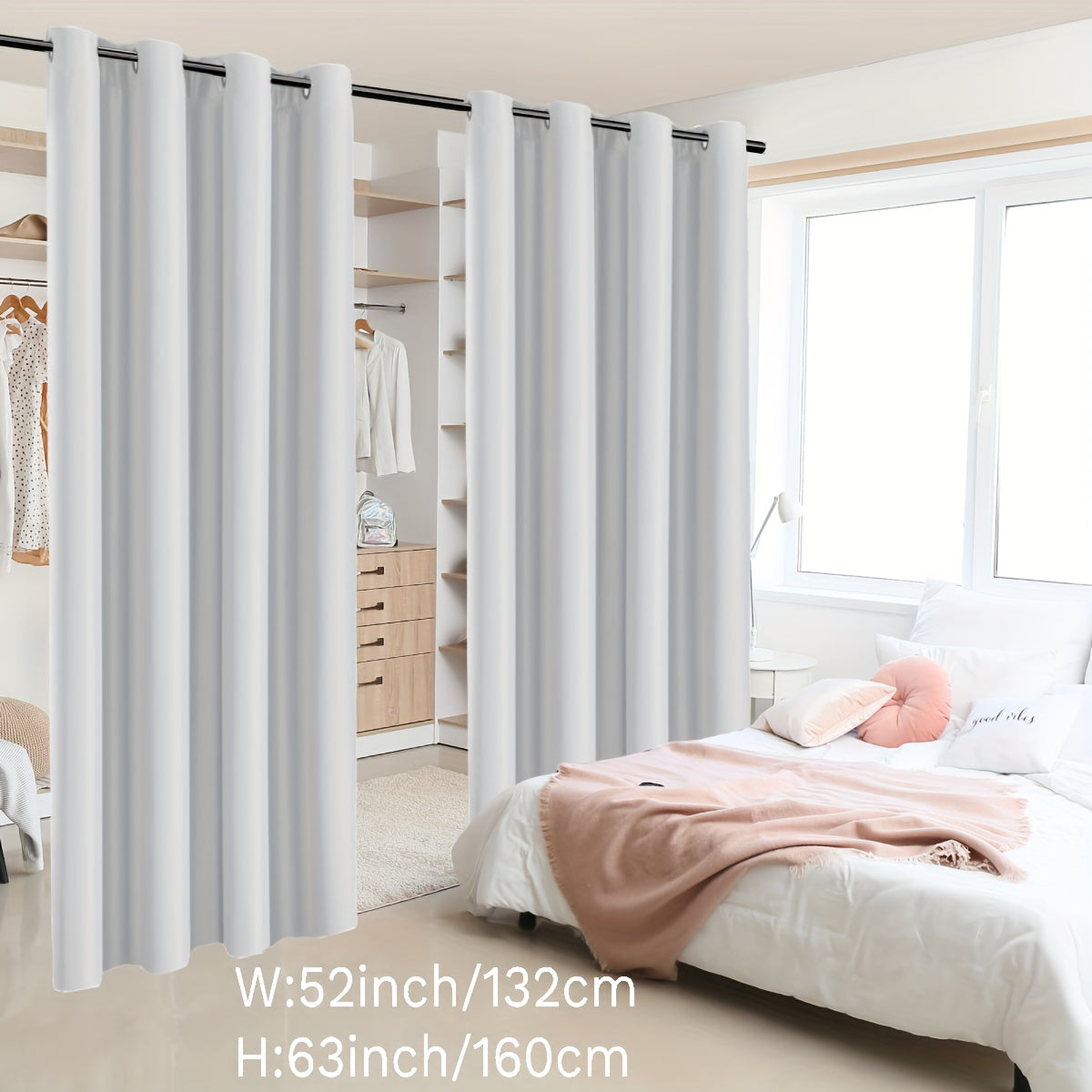 2 Panels Blackout Room Divider Curtain, Coated Insulated Simple Grommet Top Room Divider Curtain, Blackout Insulated Room Curtain Panel For Patio Living Room Home Decor
