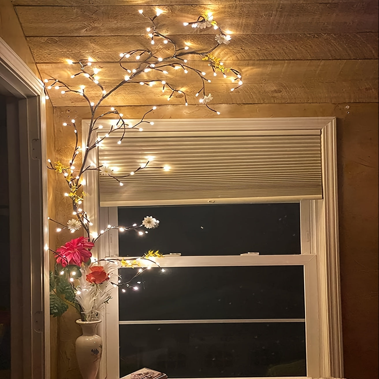 1.8m/5.9Ft Artificial Plants Tree Branches Vines For Room Decor, 96 LEDs Enchanted Willow Vine Lights For Christmas Decorations Indoor Home Decor Halloween Gift