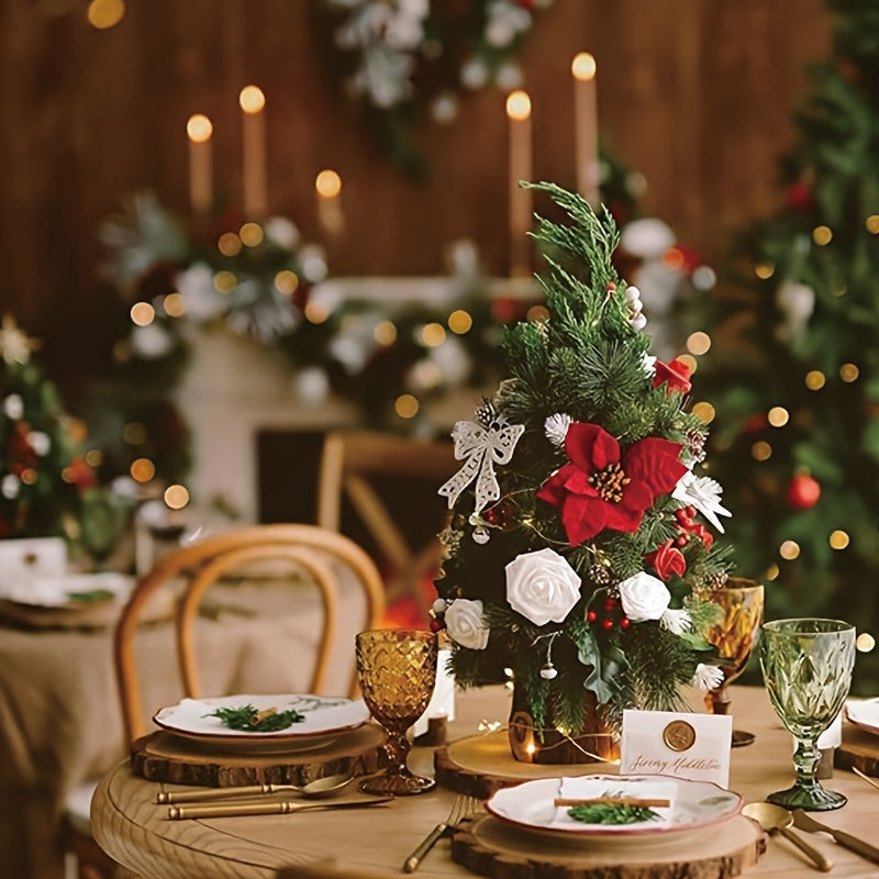 Artificial Christmas Flowers Set, Red Roses & Greenery, DIY Wedding Bouquet, Centerpiece, Home & Kitchen Decor, Plastic, All-Season, for Living Room, Christmas, Halloween, Easter, Thanksgiving, St. Patrick's Day, Rose Type, Tabletop Display, No Power Requ