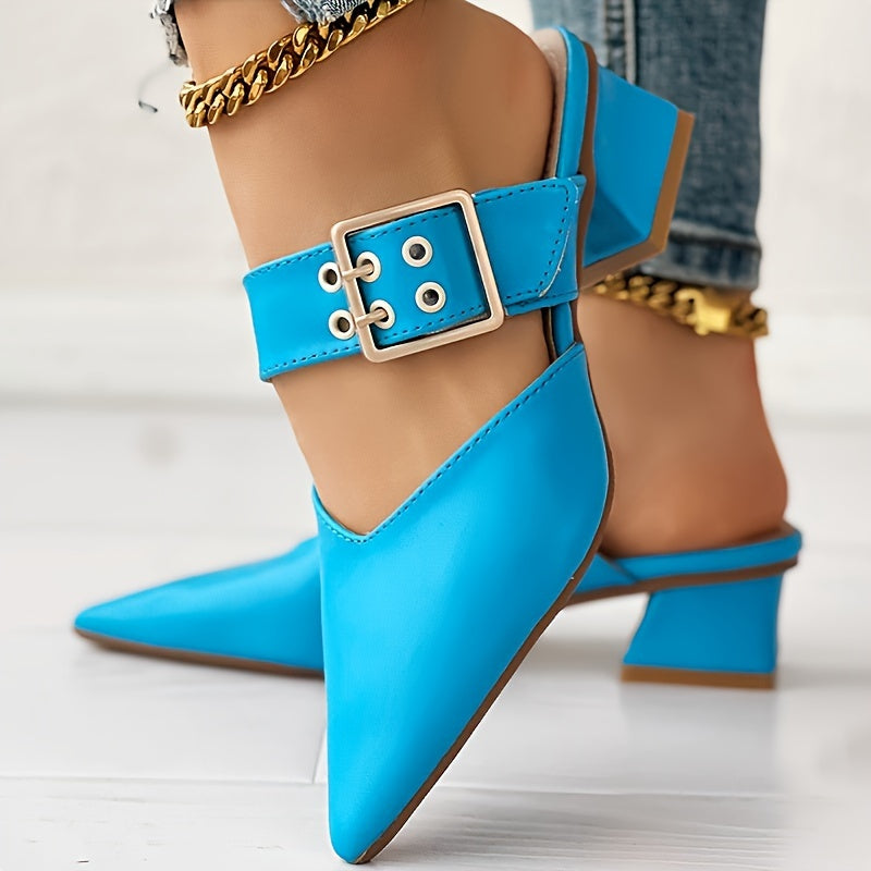 Chic Womens Mary Jane Shoes - Fashionable Solid Color, Slip-On Buckle, Pointed Toe, Block Heel, Elegant & Comfortable Design