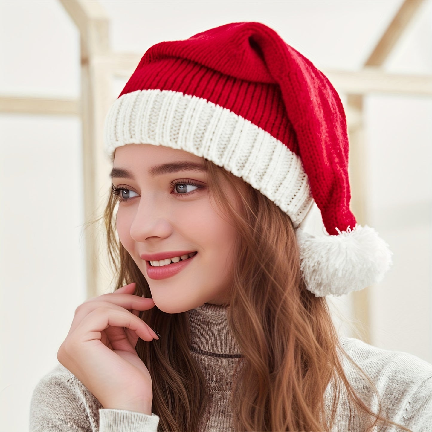 Cozy Family Matching Knit Beanie with Pom-Pom - Vintage Style, Acrylic Fiber, Red - Perfect for Christmas & Winter Warmth
