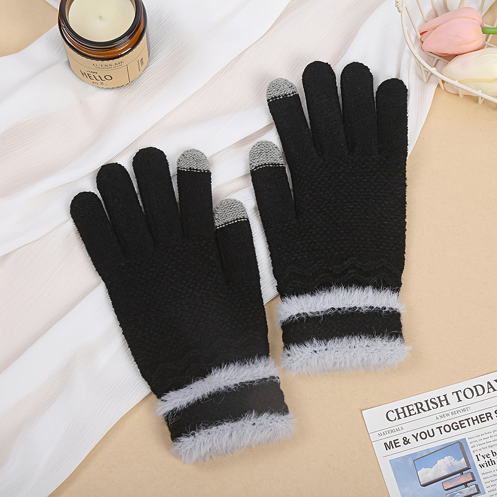 CozyTouch Gloves - Soft, Warm, and Water-Resistant Full Finger Knitted Gloves with Touch Screen Compatibility, Elastic Fitting, and Fleece Lining for Cold Weather Outdoor Activities - One Size Fits Most, Solid Colors