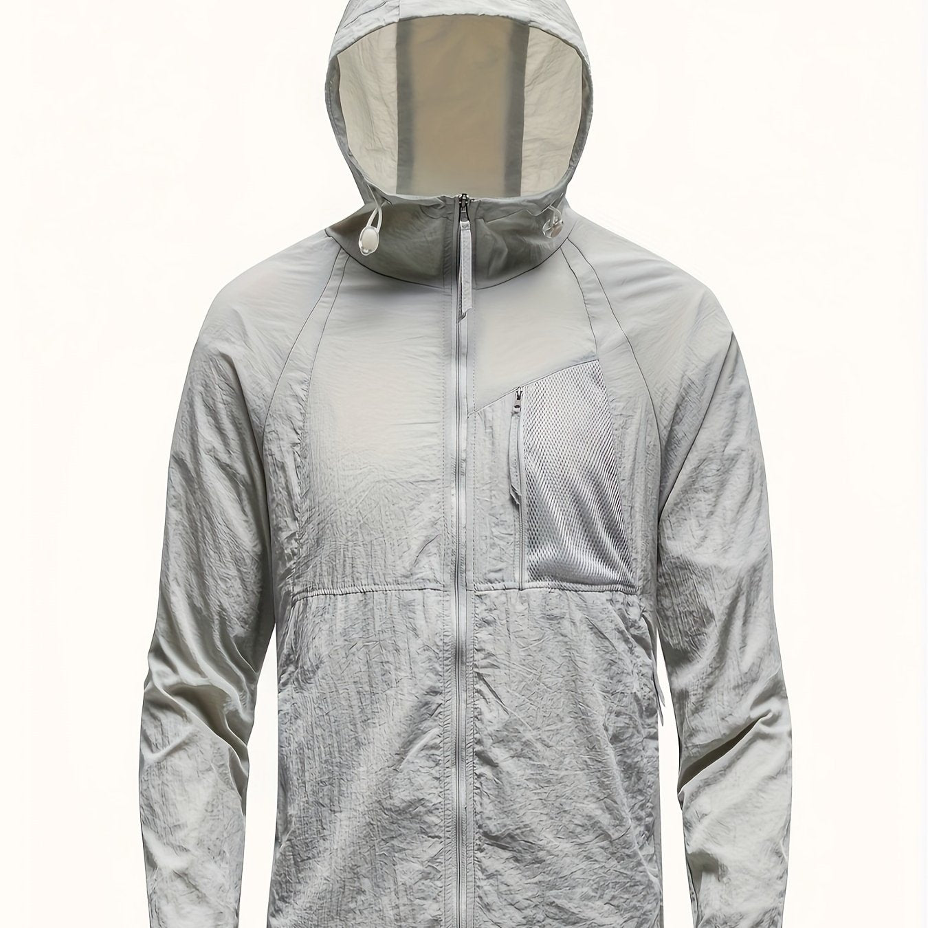Men's Solid Color Hooded Long Sleeve Zipper Down Sun Protection Jacket With Pockets, Lightweight And Comfy Jacket Suitable For Outdoors Wear