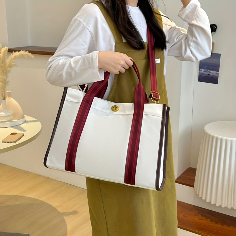 Canvas Tote Bag For Women, Vintage Style Shoulder Handbag, Large Capacity Casual Commuter Crossbody Bag
