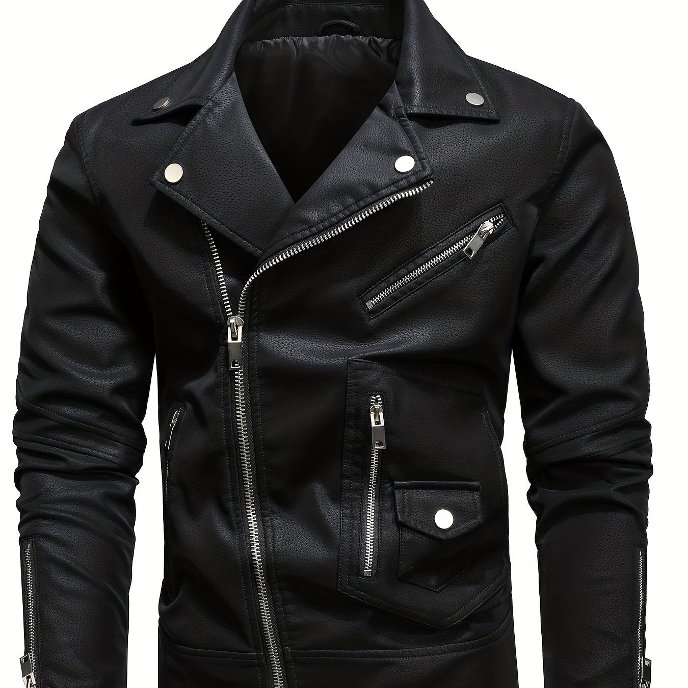 Mens Long Sleeve Lapel Thermal PU Leather Jacket with Zipper Pocket - Water-Resistant, Windproof, and Warm for Fall and Winter Outdoor Activities - Perfect for Casual Weekend Getaways and Going Out