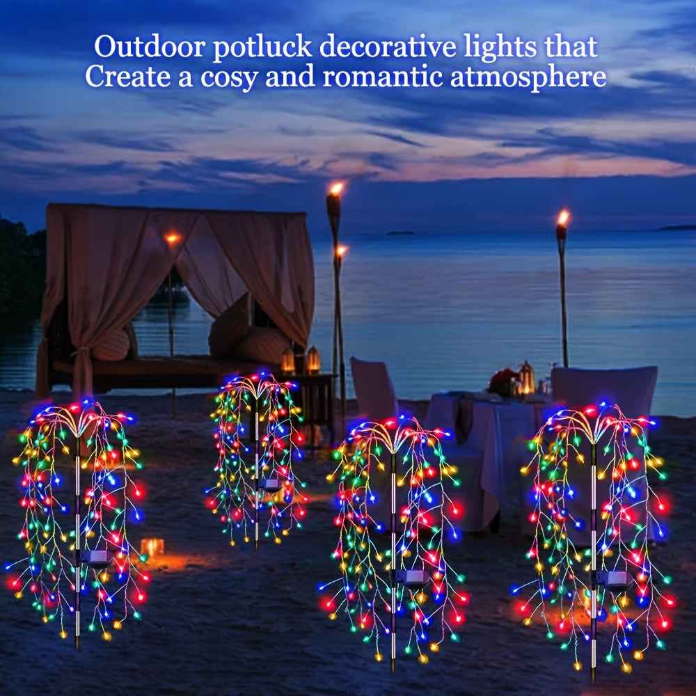 1pc Solar-Powered Firecracker Fireworks Lights - 120/200 LEDs, 8 Vibrant Modes, Durable, Energy-Efficient, Perfect for Patio, Garden, Pathway, Party, Camping, Picnic, Christmas, Ramadan, Halloween Decorations