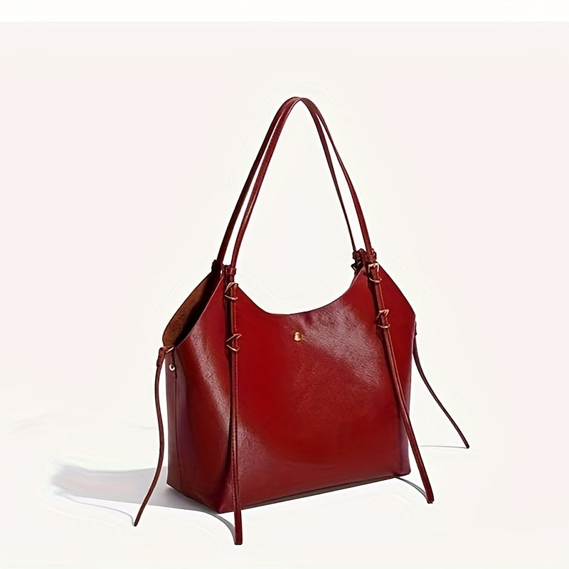 Elegant Vintage Tote Bag for Women - Large Capacity, Buckle Closure, Removable Strap, Fabric Lining, Edge Paint Detail, Professional Clean, Versatile Shoulder Bag - Baigou Production Area