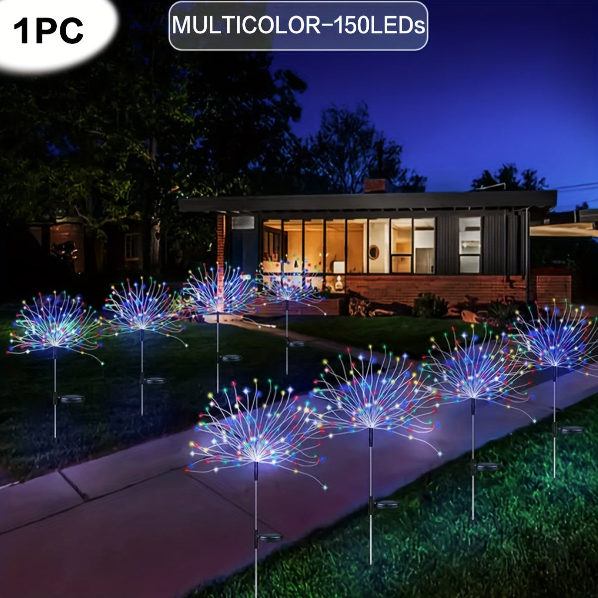 1pc 200LEDs Solar Fireworks Lights Outdoor Solar Garden Lights Outdoor 8 Lighting Modes With Remote Control 60/90/150 LED DIY Starburst Fairy Lights For Patio Christmas Party Yard Decorative Halloween Decorations Light Outdoor