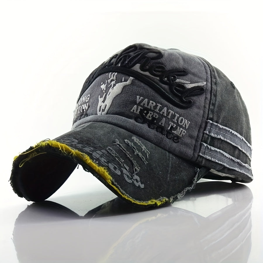 One Fashionable Men's Denim Baseball Cap - Stylish Letter Pattern Embroidery, Ventilation Holes, Perfect for Daily Street Life, Casual Outings, and Outdoor Activities