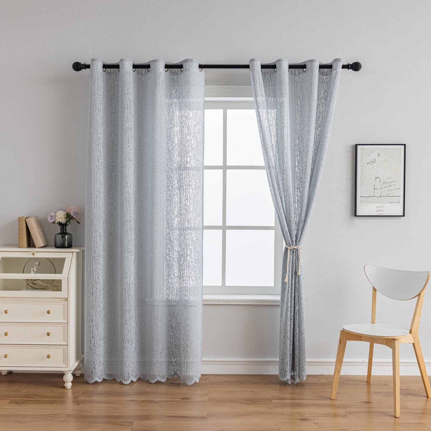 1pc Elegant Grid Sheer Curtain with Grommet Top - Enhance Your Home Decor with Soft Filtered Light, Perfect for Living Room, Bedroom, Kitchen, Patio, and Villa - Easy to Install and Maintain
