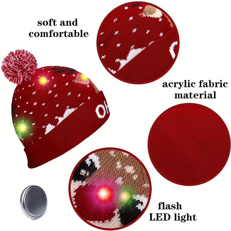 1PC LED Christmas Knitted Hat Light Up Xmas Beanie Cap Unisex Winter Beanie Sweater Hat with Colorful LEDs for Christmas New Year