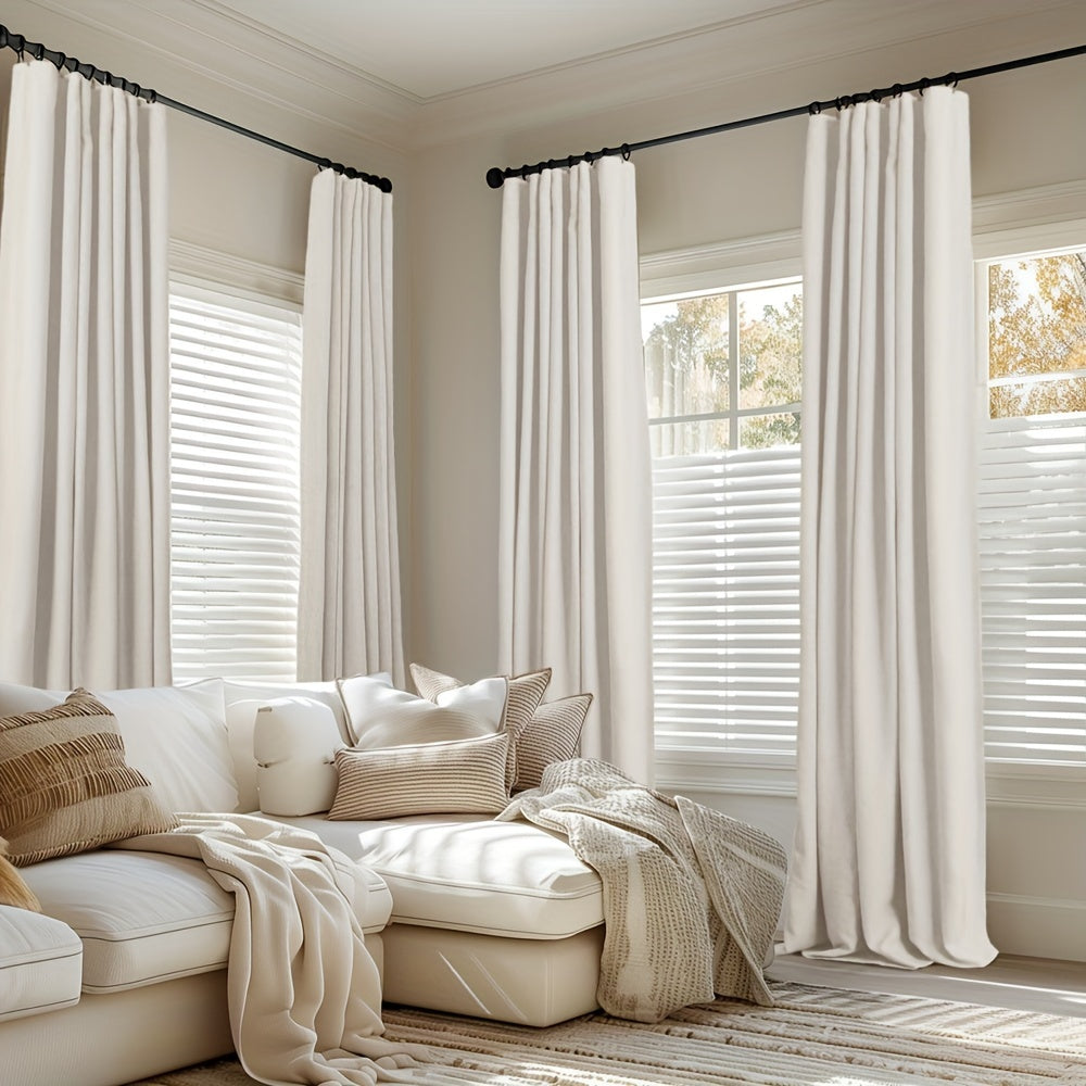2 Panels 100% Blackout Linen Textured Curtains - Complete Darkness & Thermal Insulation - Natural Elegance for Bedroom & Living Room - Includes Clip Rings or Rod Pocket Options