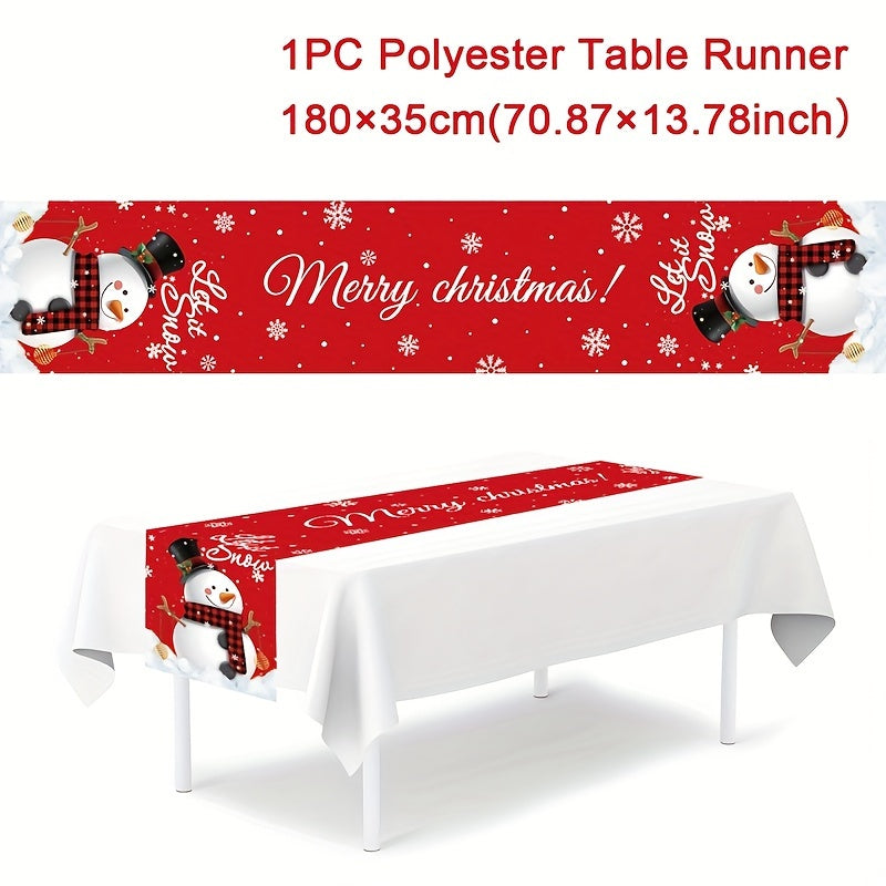 Snowman Christmas Table Runner - Festive Polyester Table Flag, Seasonal Xmas Table Decor, No Electricity Required, Featherless, Holiday Dining Tablecloth, Christmas & New Year Home Décor, 1pc