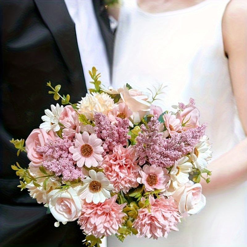 2pcs Artificial Faux Peony Rose Silk Flowers with Hydrangea Accents - Versatile Wedding & Engagement Floral Decor for Home, Living Room, Holiday & Year-Round Decor