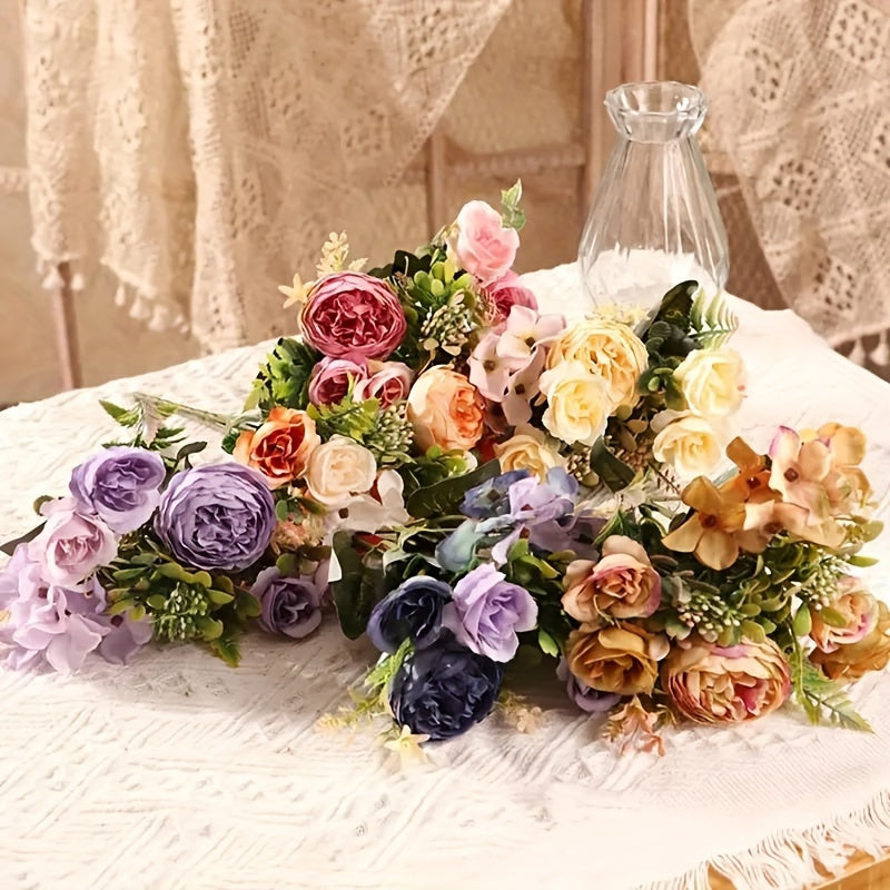 Elegant 2pcs Faux Peony & Rose Bouquets - Perfect for Home, Office, and Wedding Decor | No Battery Needed