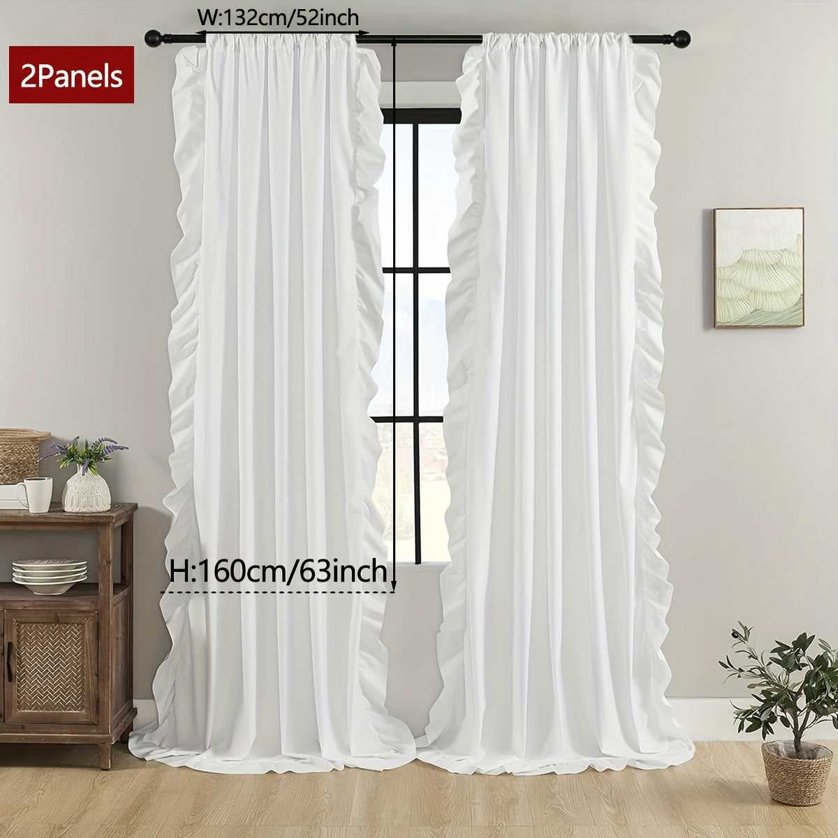 2-Panel French Romantic Ruffled Semi-Blackout Curtains - Elegant White Bay Window Balcony Decor for Living Room and Bedroom - Country Chic Home Decor with Soft Ruffles and Easy Hang Design