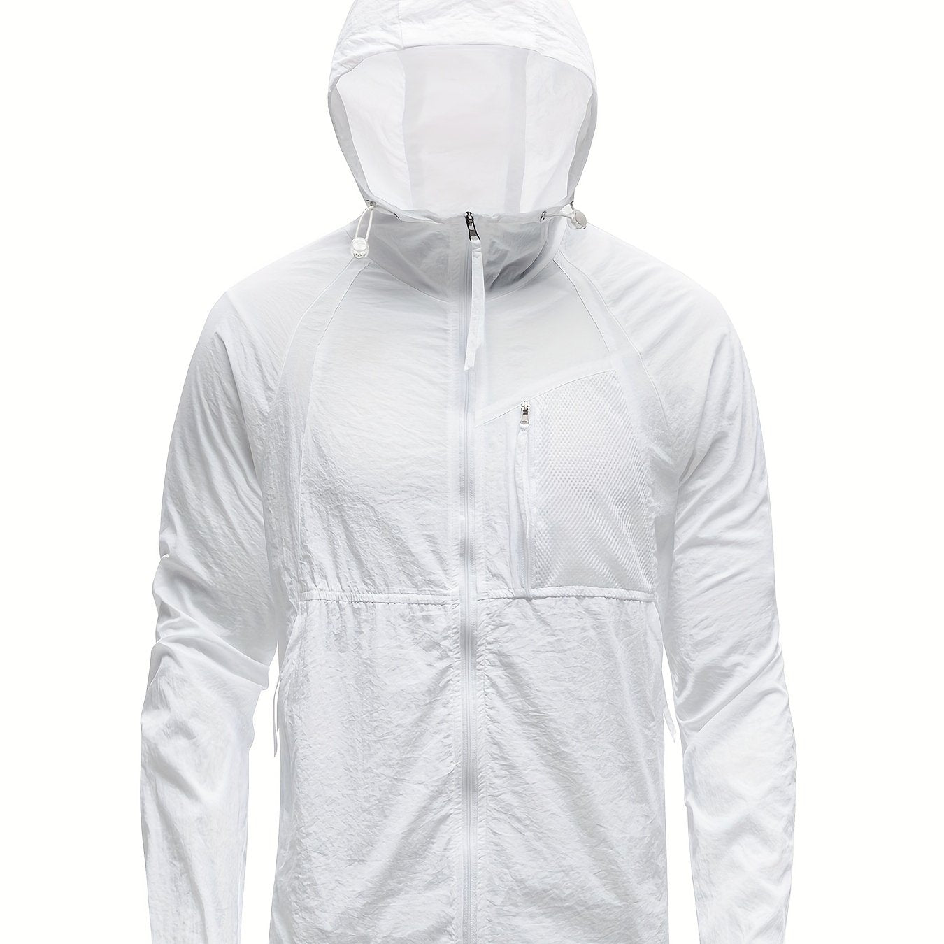 Men's Solid Color Hooded Long Sleeve Zipper Down Sun Protection Jacket With Pockets, Lightweight And Comfy Jacket Suitable For Outdoors Wear