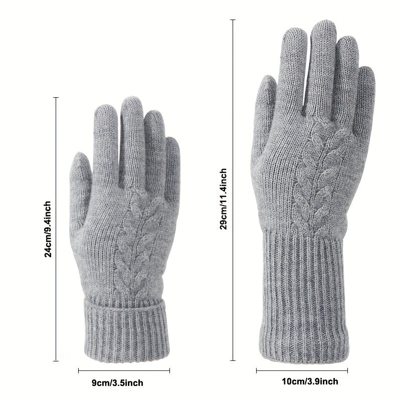 Touch Screen Winter Gloves for Women - Full Finger Knitted Acrylic Thermal Gloves with Thick Fleece Lining, Elastic Cuff, Warm and Decorative for Outdoor Activities
