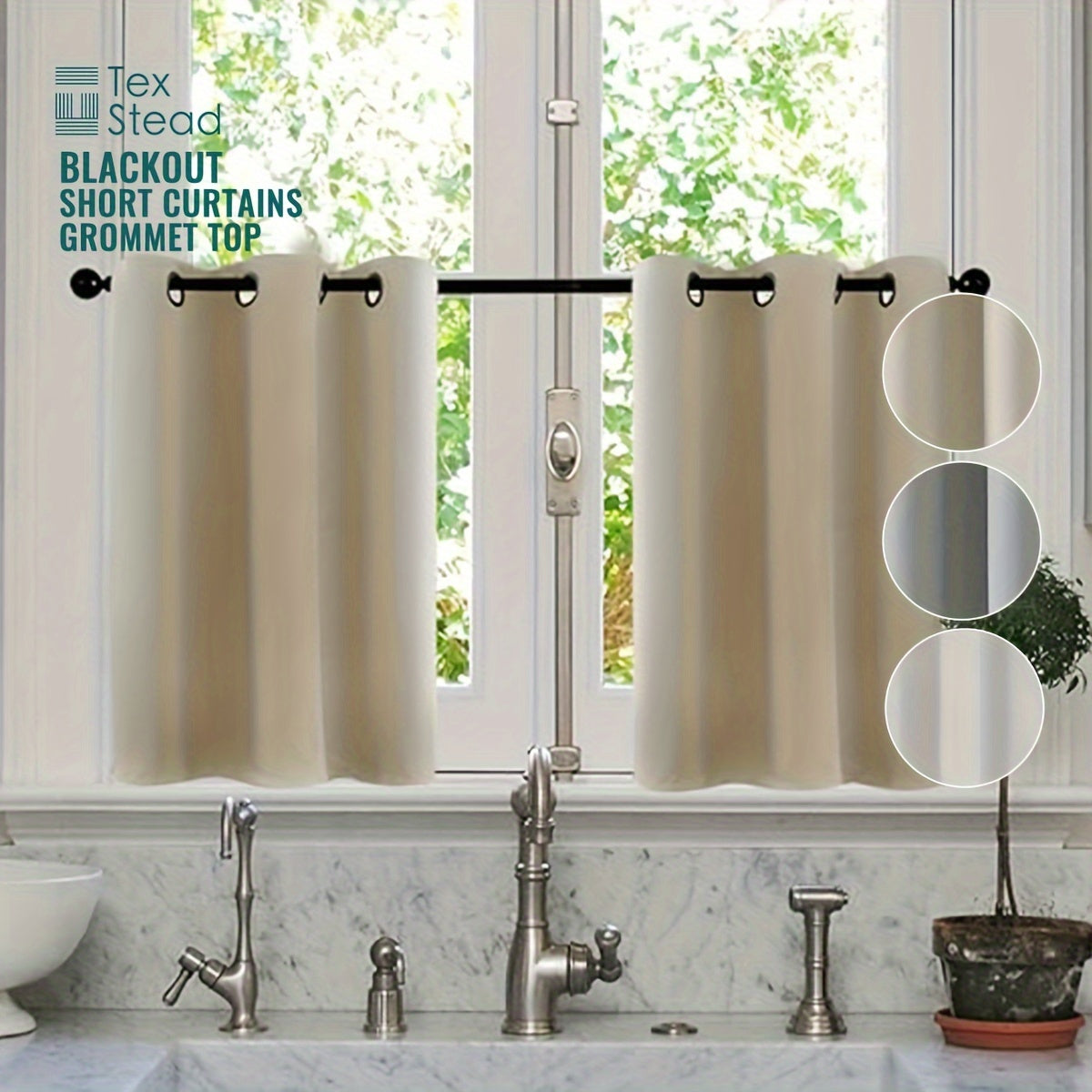 2-Piece Blackout Valance Panels - Room Darkening, Grommet Top, Half Window Treatment for Kitchen, Bathroom, Basement, Living Room, Office - Easy Home Decor Solution