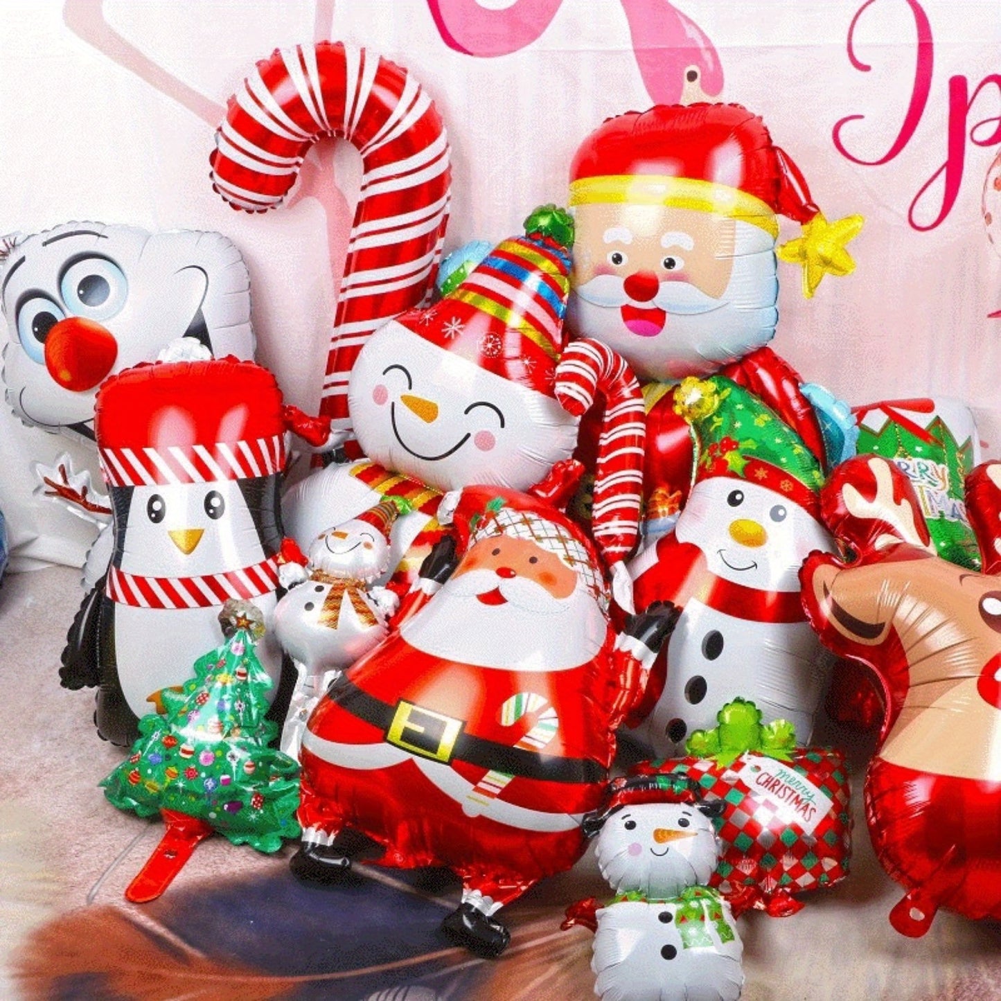 10pcs Mini Cartoon Christmas Balloons Set - Aluminum Film Stick Balloons for Christmas, Birthday, Wedding, Engagement, New Year - Mixed Color Santa, Snowman, Christmas Tree Decorations for Home and Party