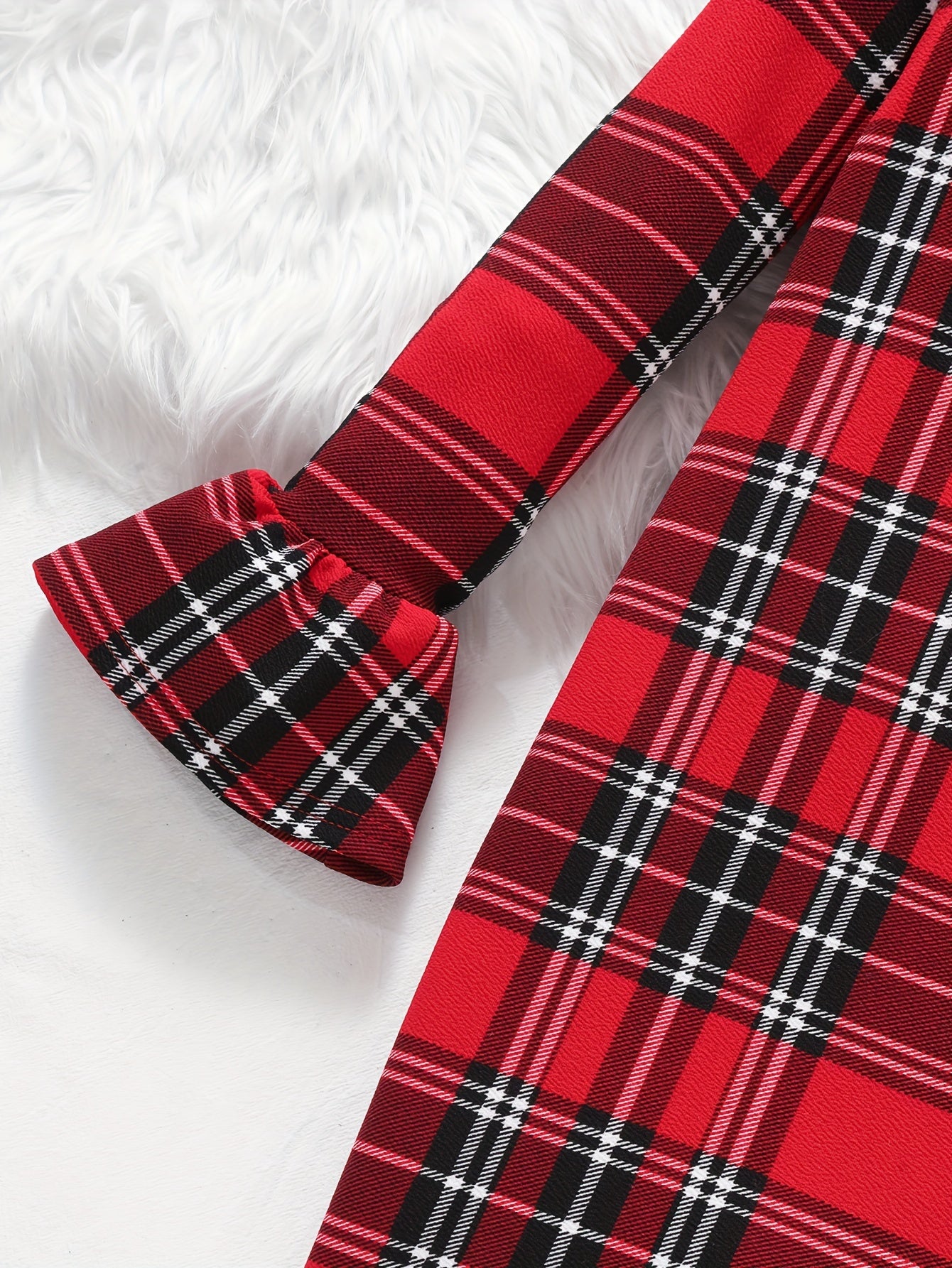 Charming Classic Plaid Long Sleeve Bow Decor Dress for Girls - Vintage-Inspired, Soft and Cozy, Perfect for Spring, Fall, Winter, and Christmas Gift Ideas
