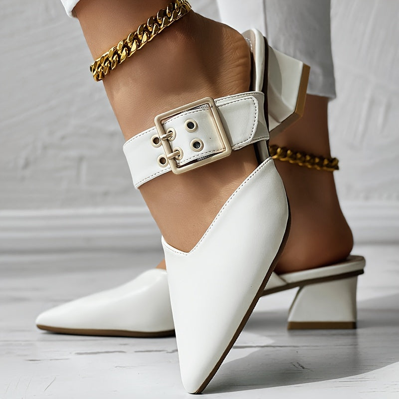 Chic Womens Mary Jane Shoes - Fashionable Solid Color, Slip-On Buckle, Pointed Toe, Block Heel, Elegant & Comfortable Design