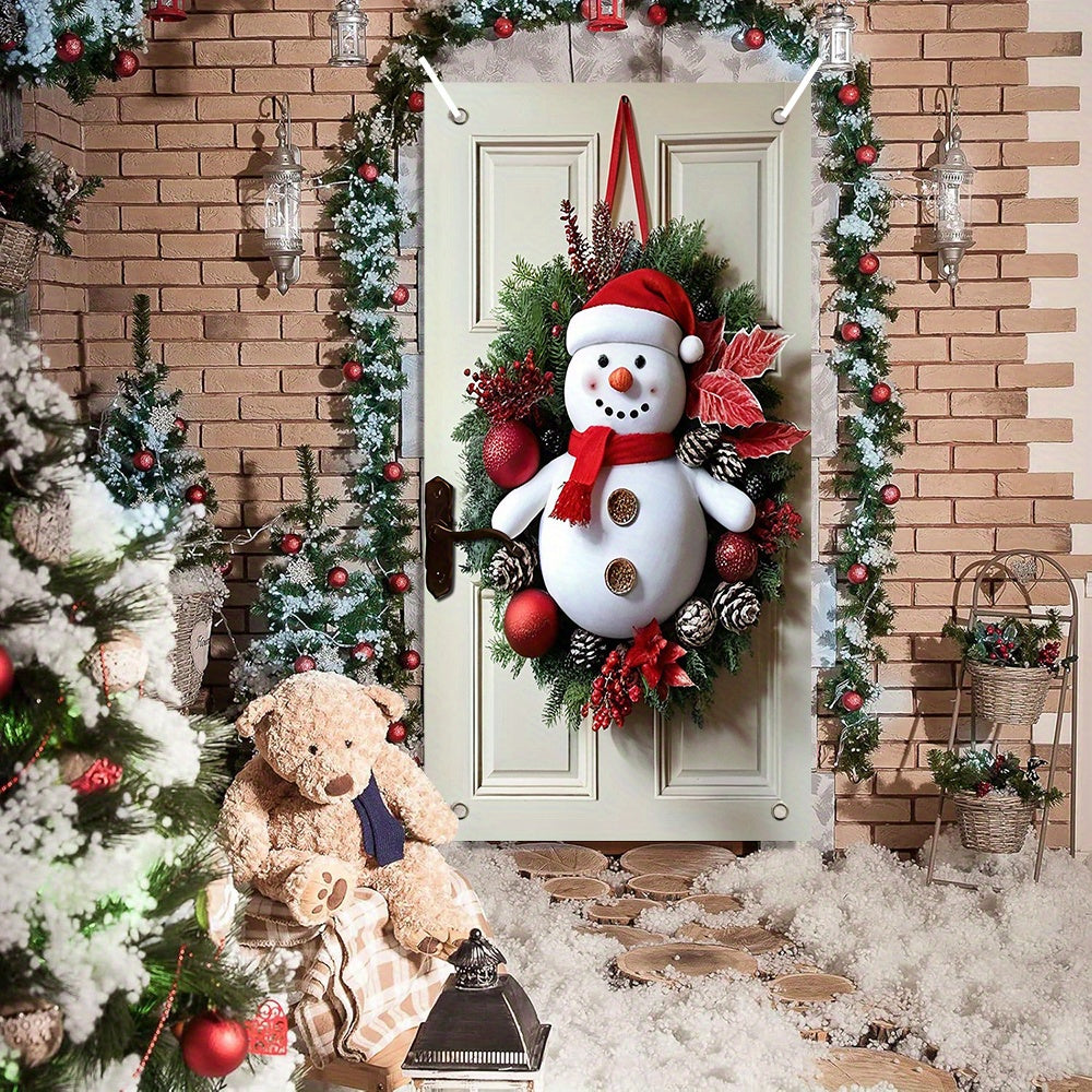 1pc Modern Polyester Snowman Wreath, New Year Door Curtain with Tassel Decoration, No Battery Required, Indoor/Outdoor Festive Wall Hanging for Entrance, Holiday Gift Idea