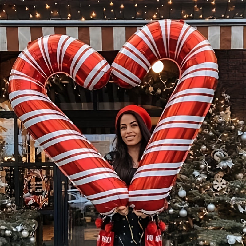 2pcs 33-Inch Extra Large Cane Aluminum Film Balloons - Vibrant Christmas Party Decorations with Durable Cane Handles - Perfect for Indoor Outdoor Festive Celebration Props