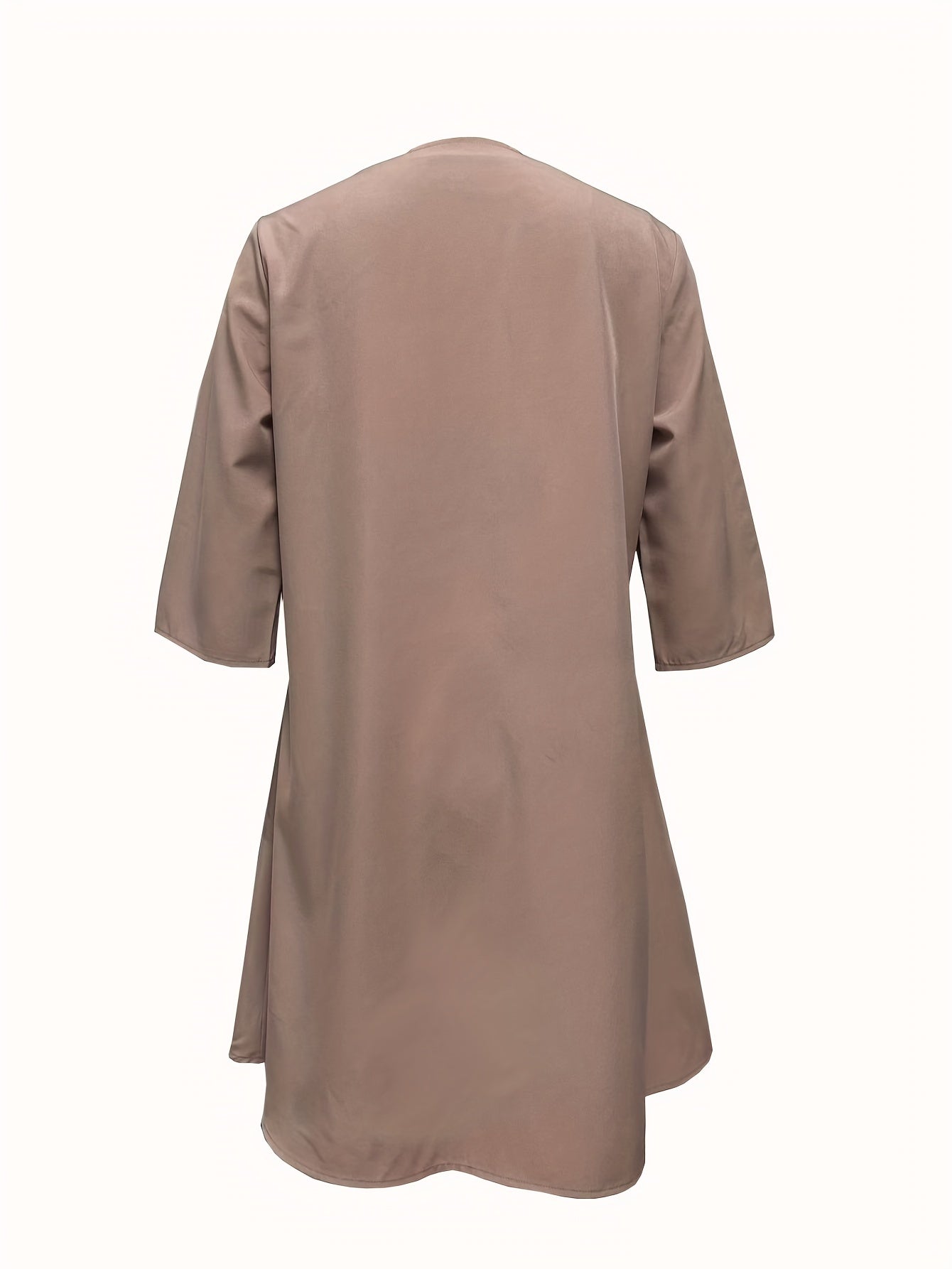 Elegant Women's Spring/Fall Two-Piece Set: Non-Sheer Crew Neck Floral Dress & Versatile Open Cardigan - Easy Maintenance Outfit