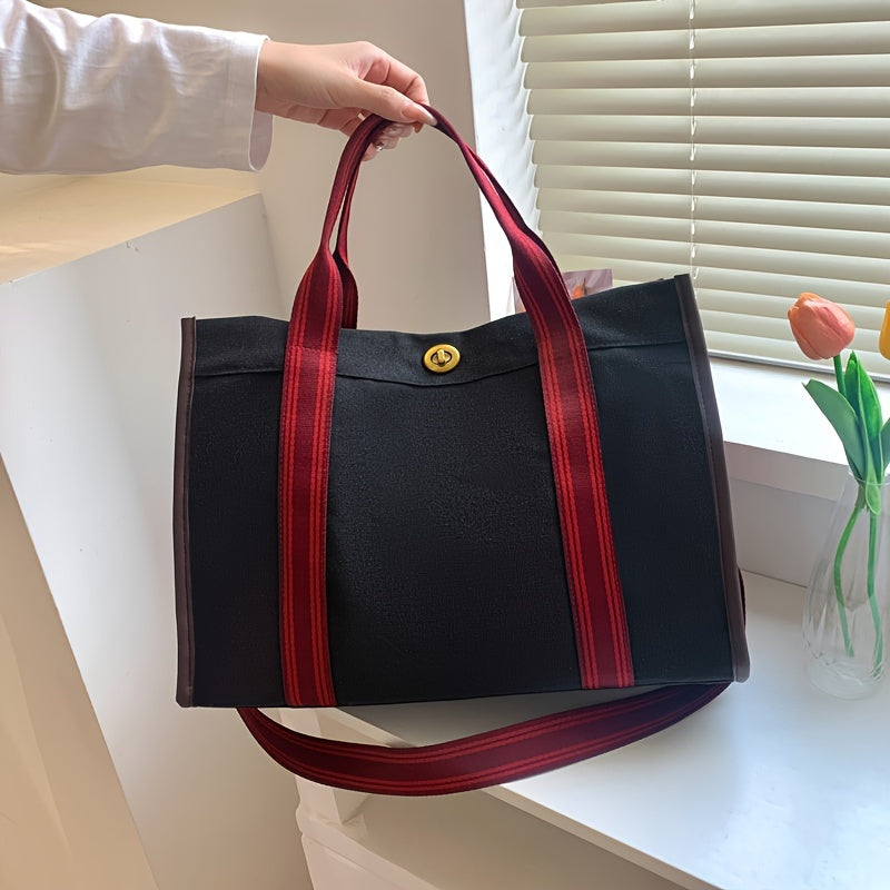 Canvas Tote Bag For Women, Vintage Style Shoulder Handbag, Large Capacity Casual Commuter Crossbody Bag