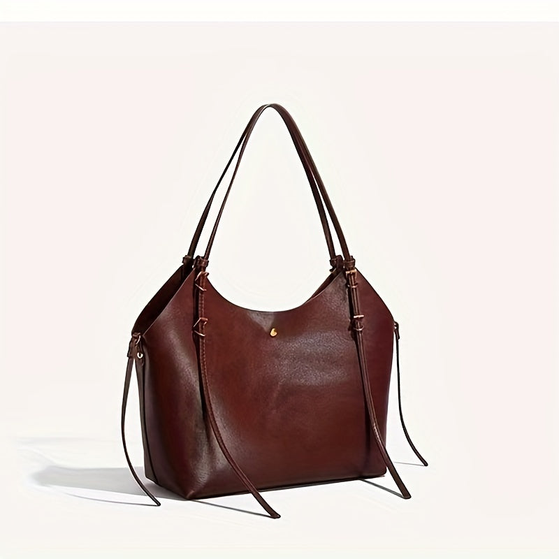 Elegant Vintage Tote Bag for Women - Large Capacity, Buckle Closure, Removable Strap, Fabric Lining, Edge Paint Detail, Professional Clean, Versatile Shoulder Bag - Baigou Production Area