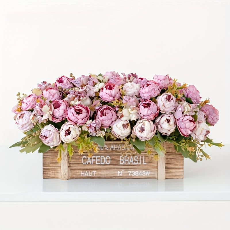Boho-Chic Faux Peony & Hydrangea Arrangement - Artificial Floral Centerpiece for Living Room Decor, Fabric Home Accent