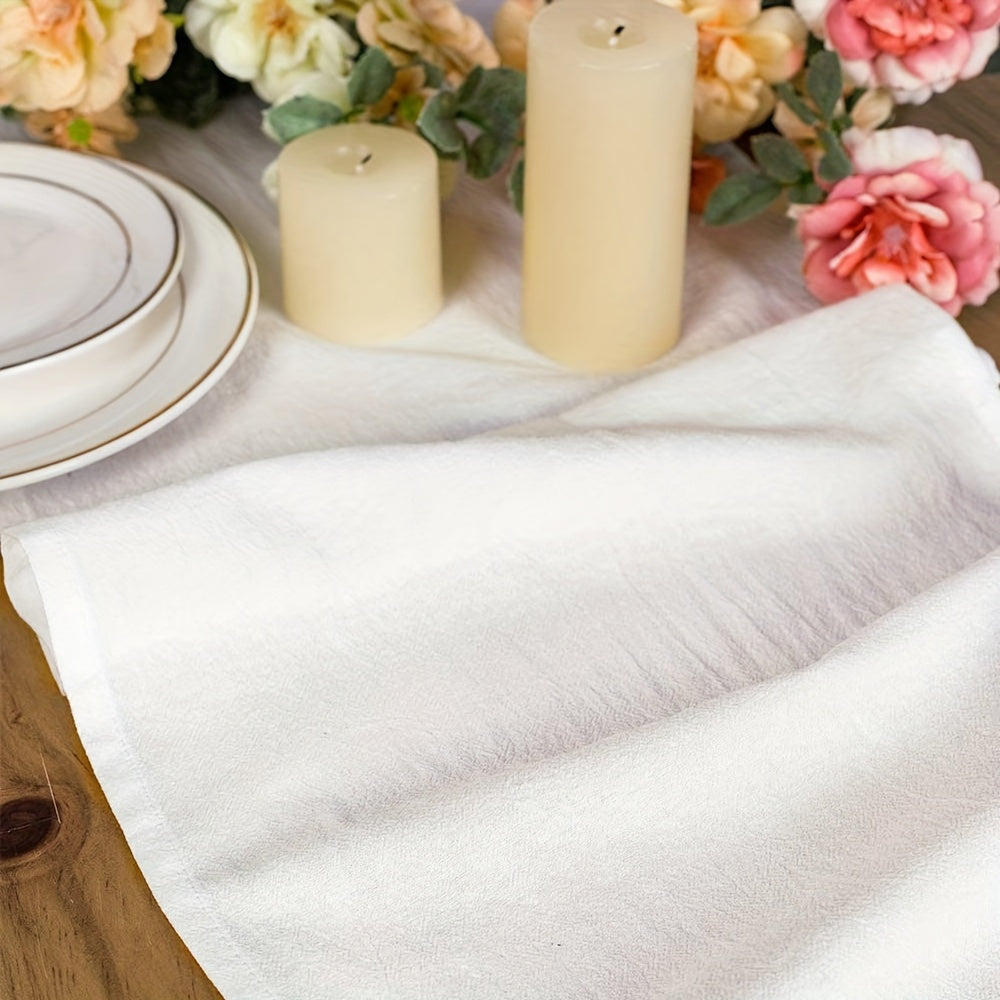 60" x 36" Pure White Polyester Ruffled Table Runner with Floral Edges for Christmas Holiday Theme - Rectangular Shape Woven Cover