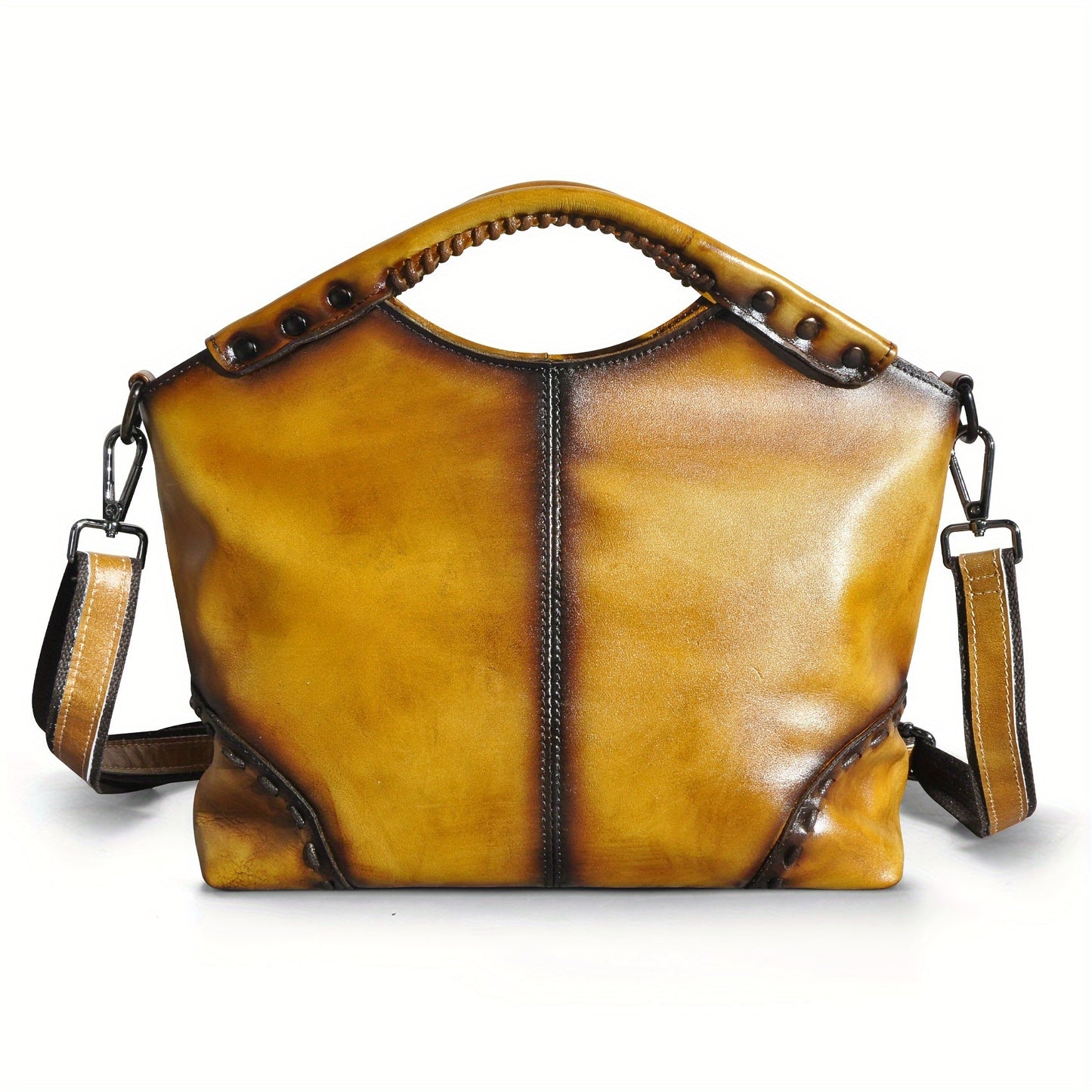 Vintage-Inspired Crazy Horse Leather Satchel Tote Bag for Women - Durable, Stitched, and Spacious with Removable Strap, Adjustable Shoulder Strap, and Polyester Lined Zippered Interior - Perfect for Work, School, or Daily Use