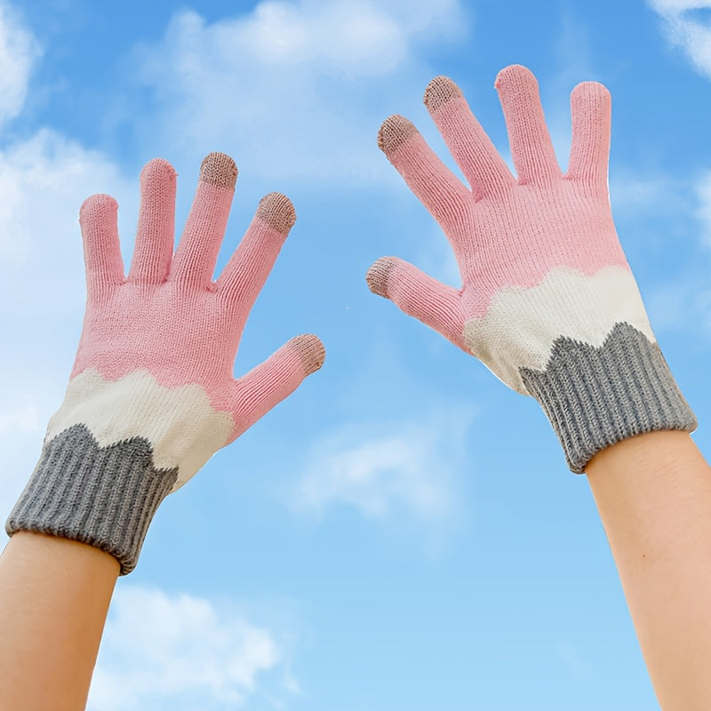 Cozy Knit Winter Gloves with Cute Patterns - Touchscreen Compatible, Windproof & Warm for Cycling and Skiing