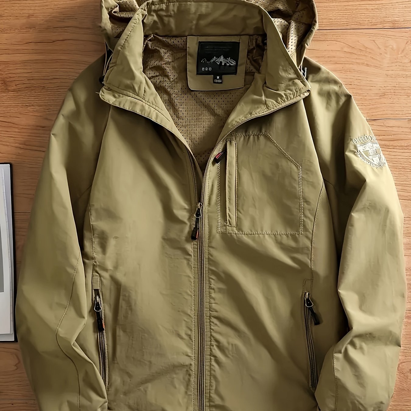 Men's Solid Hooded Long Sleeve And Zipper Down Windbreaker Jacket With Pockets And Detachable Hood, Casual And Chic Jackets For Outdoors Activities