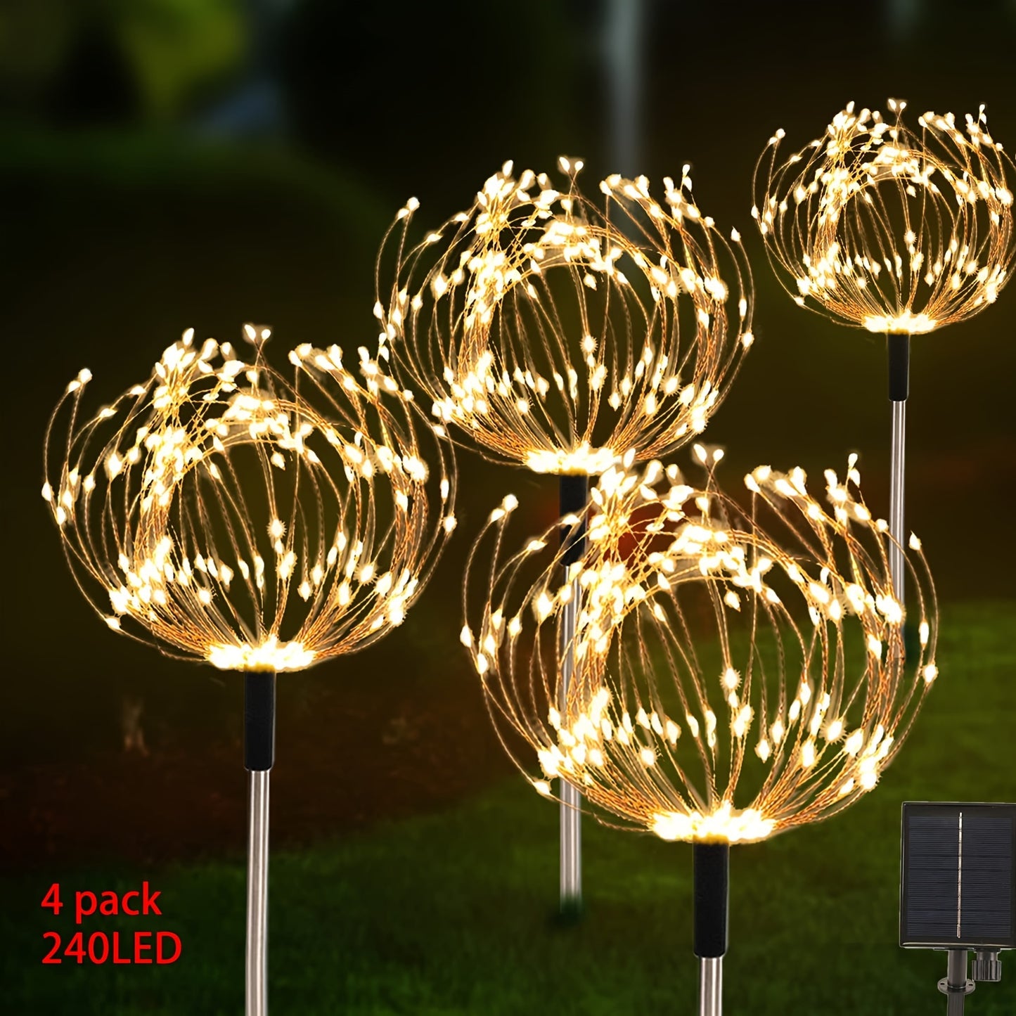4pcs/1pc 320/240/90LED Solar Garden Lights Outdoor, Solar Firework Lights Upgraded and5 Waterproof Solar Powered Sparkler Lights For Outside With 8 Lighting Modes For Garden Yard Outdoor Decor, Halloween Christmas Decorations Outdoors (Warm White, Multico