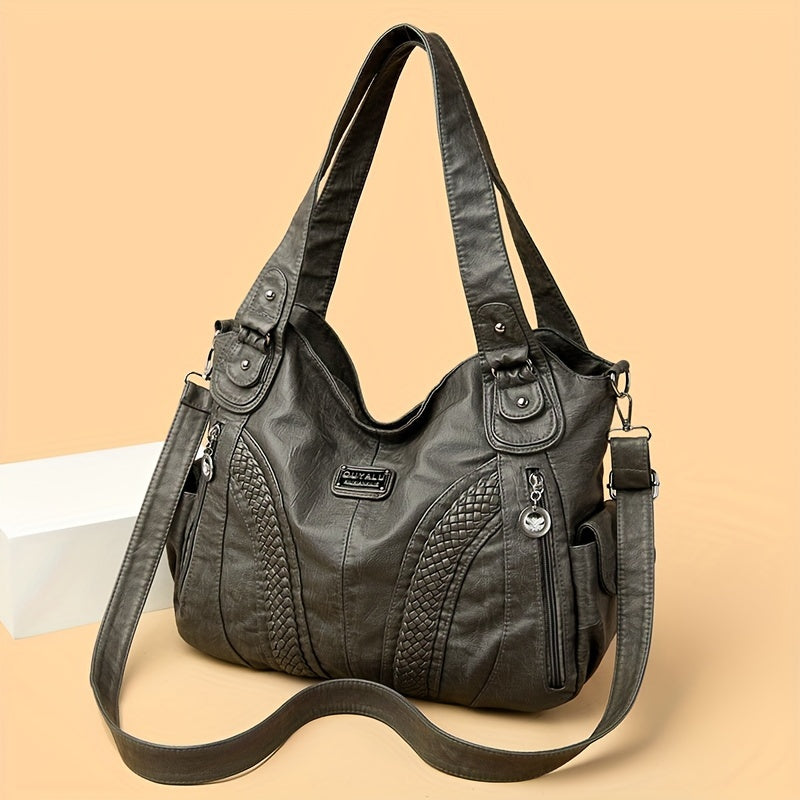 Stylish Vintage Tote Handbag for Women - Faux Leather, Removable Strap, Zipper Closure, Polyester Lined, Casual Shoulder Bag with Simple Fashion Design - Perfect for Daily Use, Travel, and Outdoor Activities
