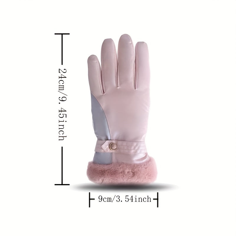 Thickening Plush Warm Cycling Gloves, Windproof & Waterproof Winter Gloves, Touch Screen Thermal Driving Gloves For Women