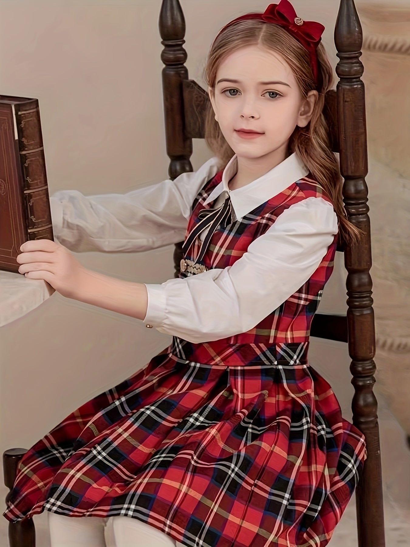 Girls' Vintage Plaid Dress - Classic School Uniform, Perfect for Spring, Fall, and Christmas, Ideal Gift for School Girls
