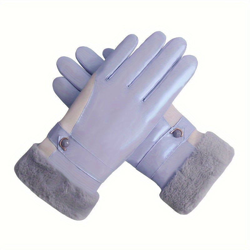 Thickening Plush Warm Cycling Gloves, Windproof & Waterproof Winter Gloves, Touch Screen Thermal Driving Gloves For Women