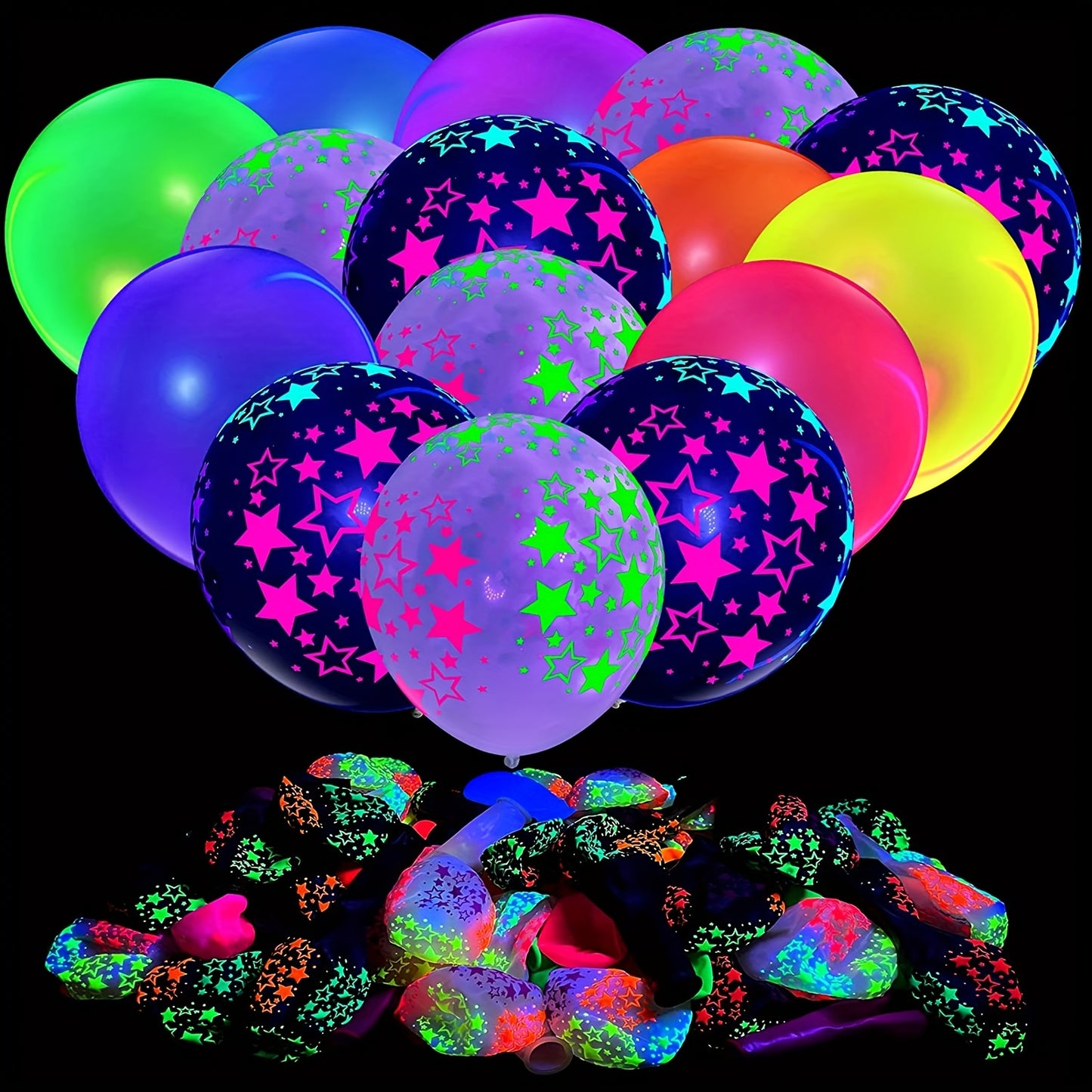 60pcs, Vibrant UV Neon Polka Dot Balloons - 12'' Glow-in-the-Dark Helium Latex Balloons with Luminous Effect - Perfect for Birthday, Wedding, Neon Party, and Glow Party Decorations and Supplies