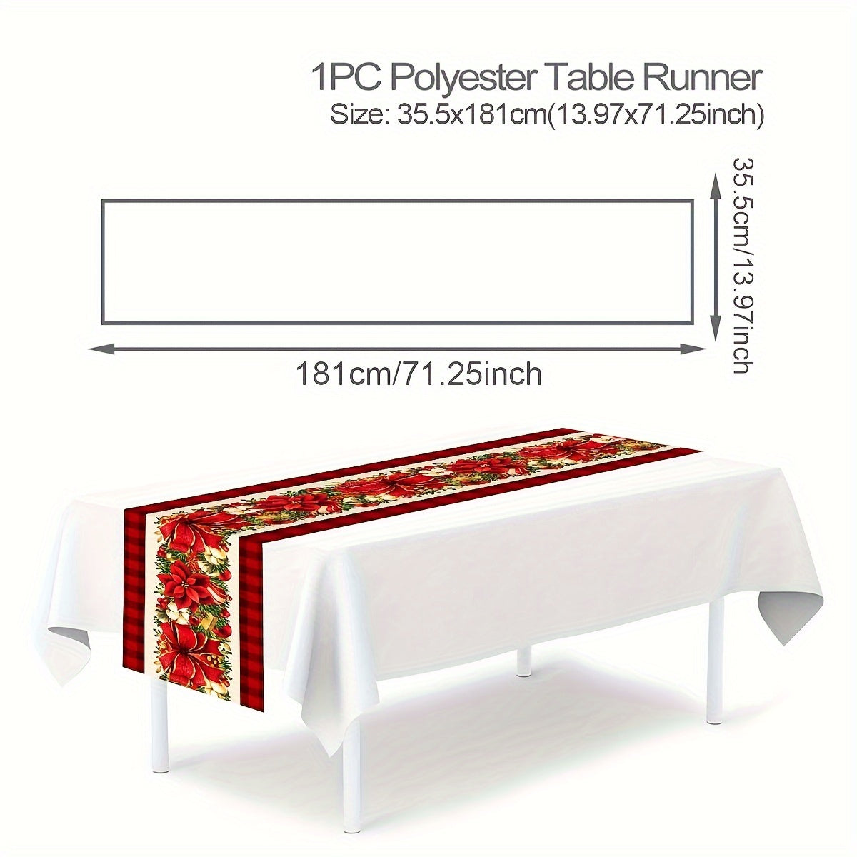 Festive Christmas Table Runner: 1PC Polyester Table Runner with Christmas Floral and Gift Elements, Perfect for Winter Holidays and Family Gatherings
