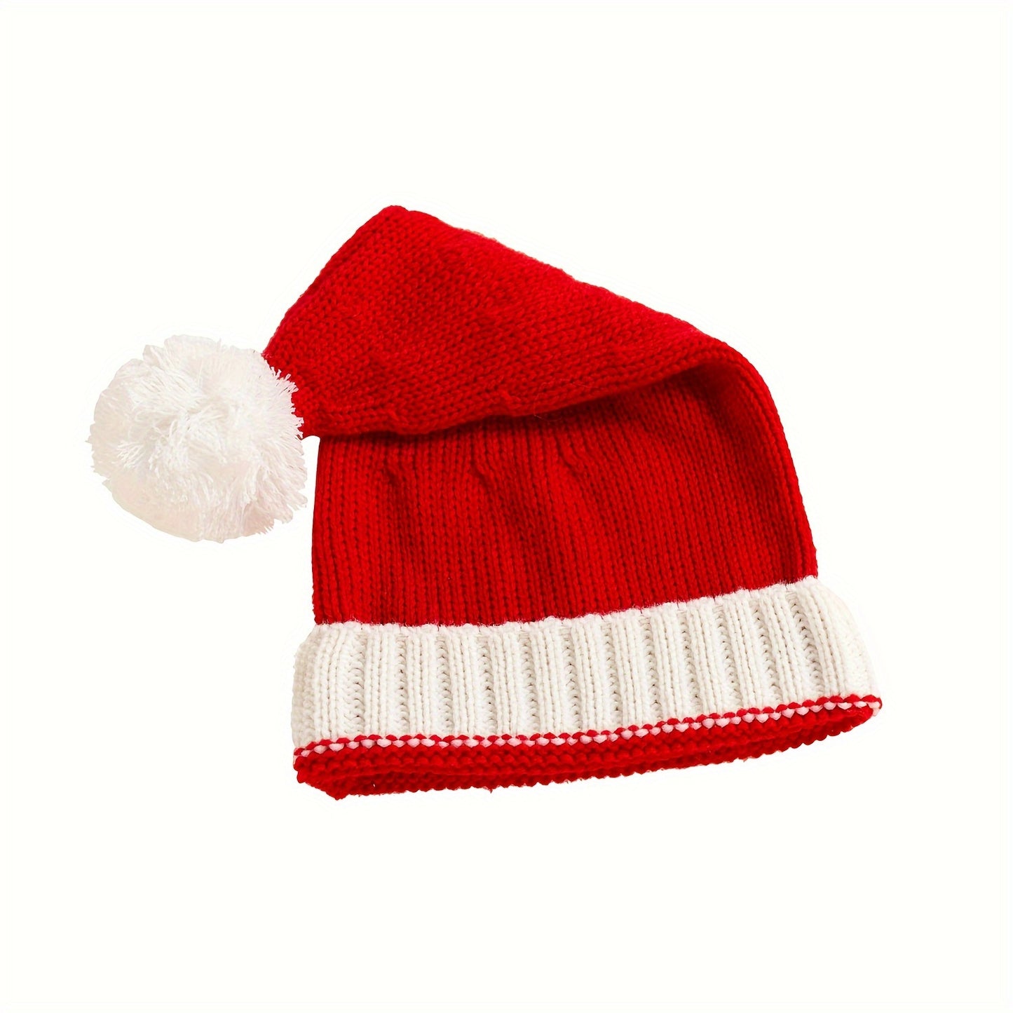 Cozy Family Matching Knit Beanie with Pom-Pom - Vintage Style, Acrylic Fiber, Red - Perfect for Christmas & Winter Warmth
