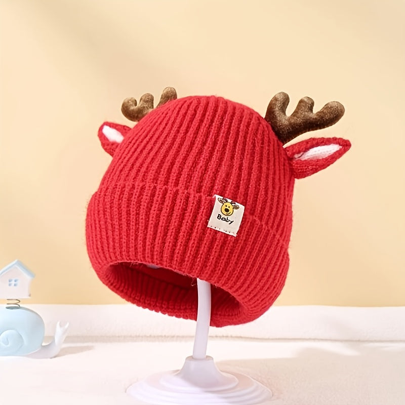 Christmas Antlers Thickened Warm Baby Knitted Hat for stocking stuffers