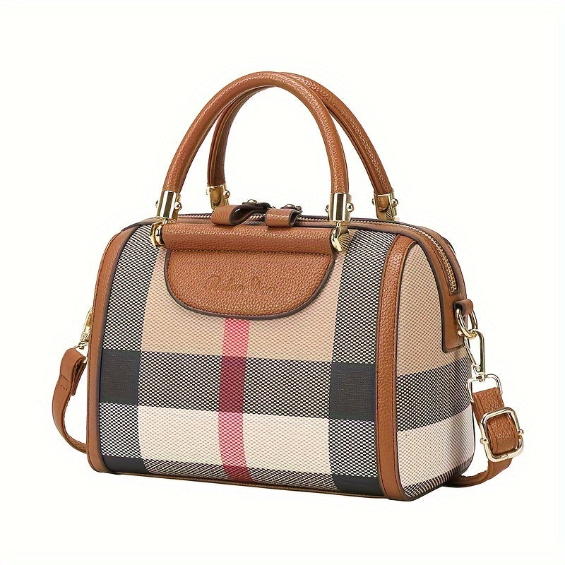 Fashion Checkered Tote Bag for Women | PVC Material with Durable Edge Paint | Versatile Top-Handle with Zipper Closure | Stylish Commuter Handbag with Optional Crossbody Strap