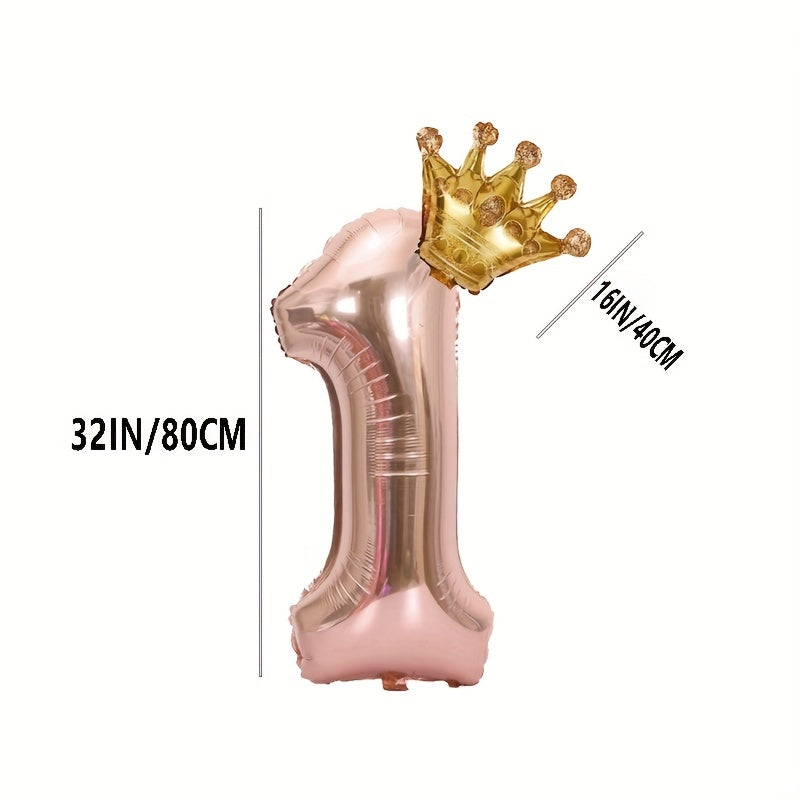 1 Pack/2pcs, 32in Rose Golden Number Crown Balloon, Birthday Decoration Balloon Party Decoration Balloon For Halloween Christmas Christmas, Halloween, Thanksgiving Day Gift